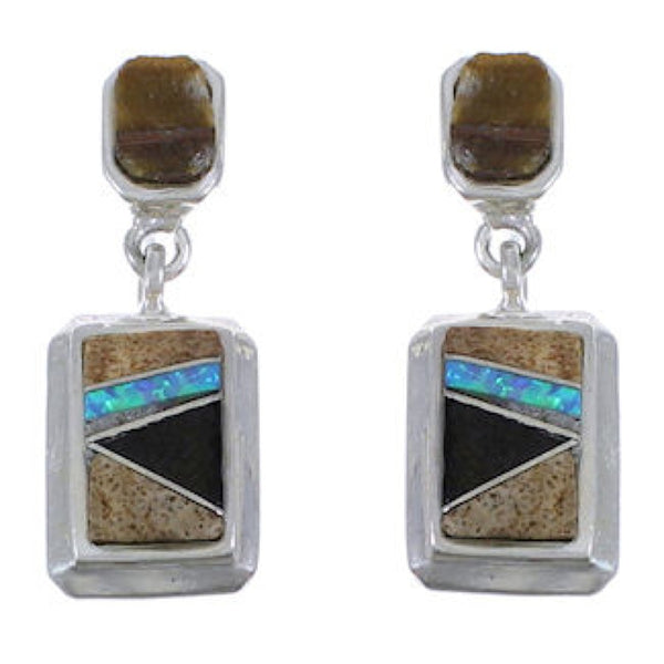 Multicolor Inlay Jewelry Sterling Silver Post Dangle Earrings PX43181